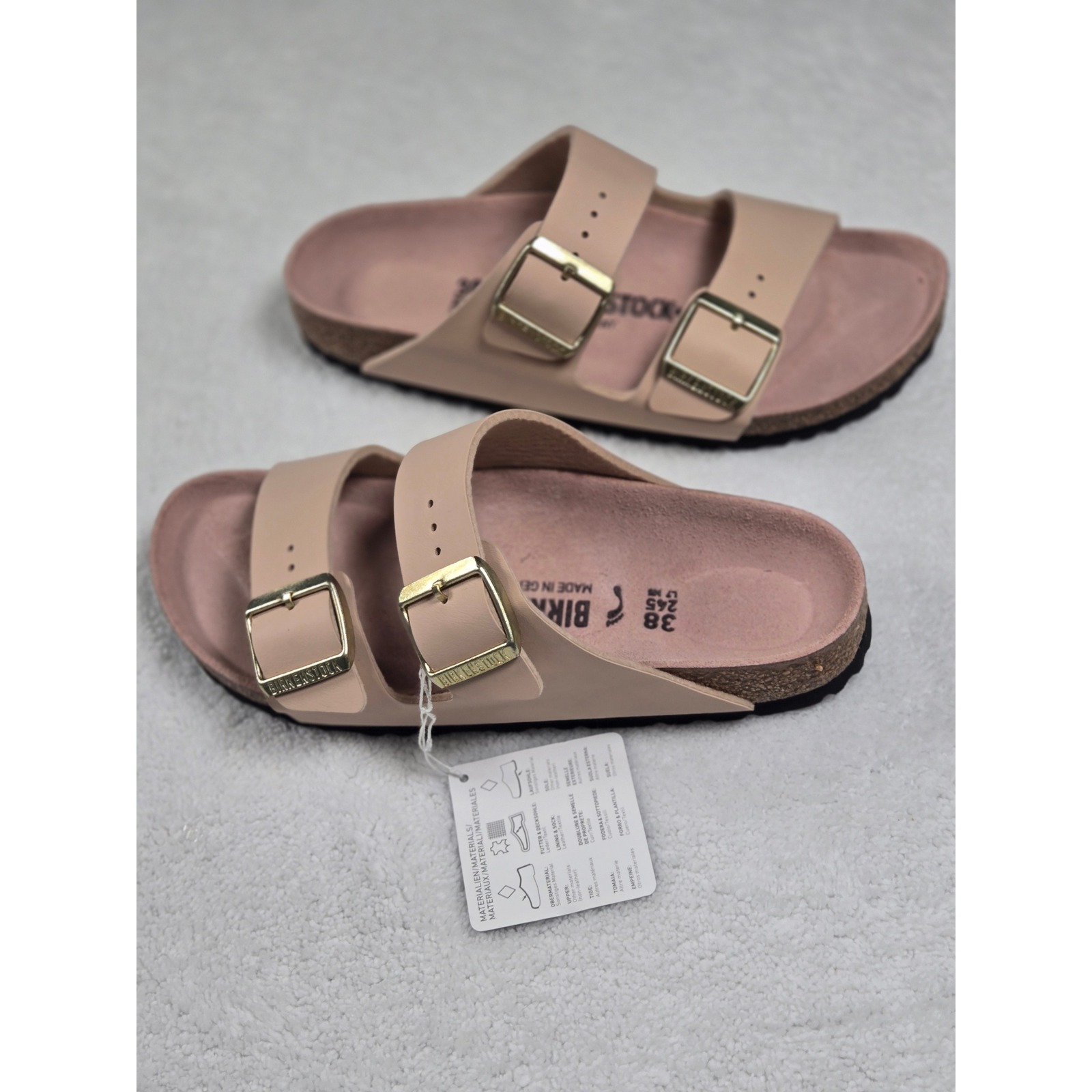 Birkenstock Arizona Light Rose Birko-Flor Sandals 38 Us Women 7-7.5 Gold Buckle